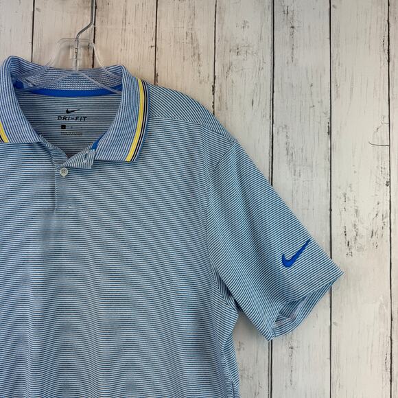 Nike Blue/White Vapor Striped Dri-fit Stretch Short Sleeve Golf Polo Size Large - Picture 2 of 11
